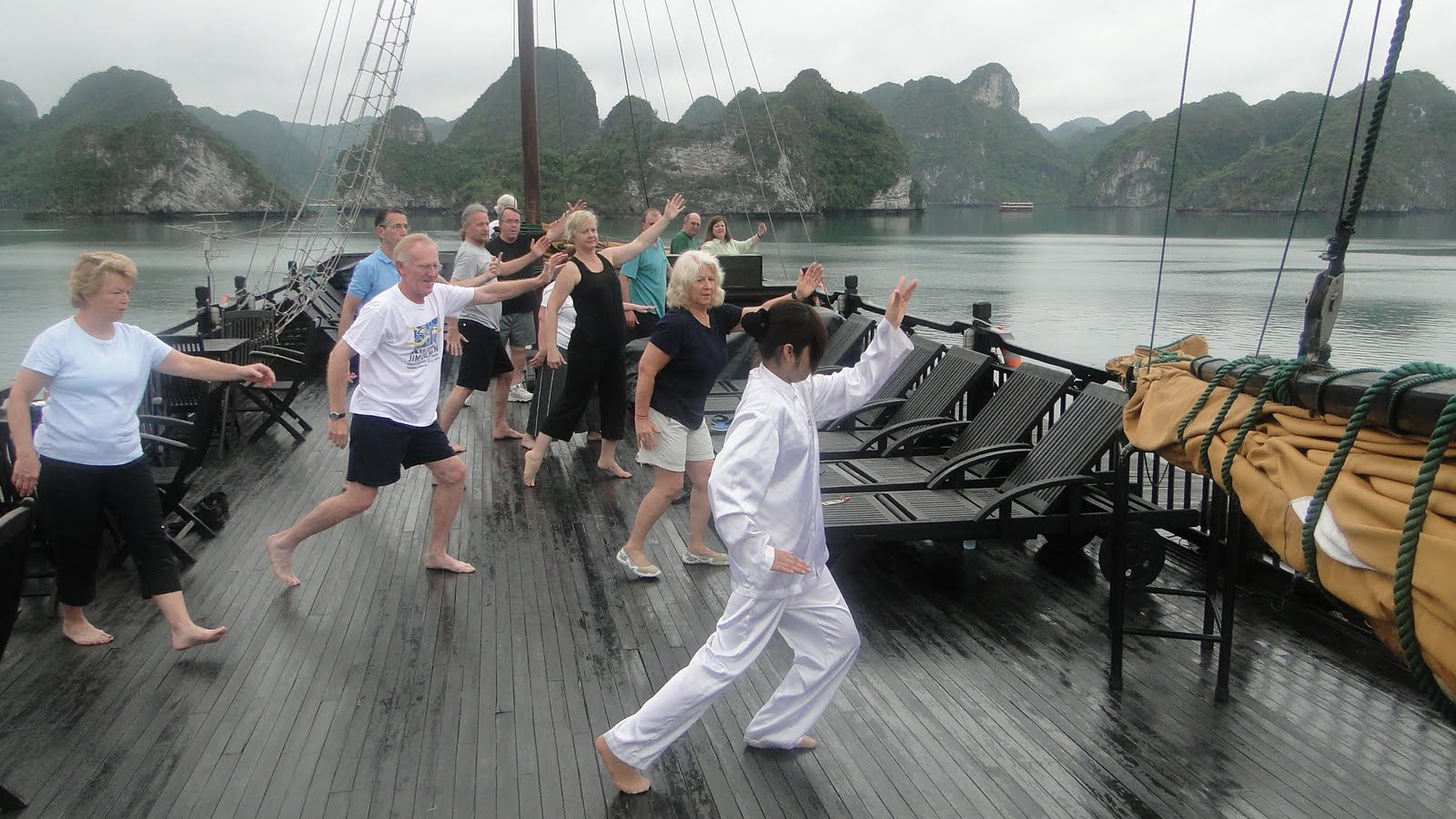 Practise Tai Chi in the morning on deck
